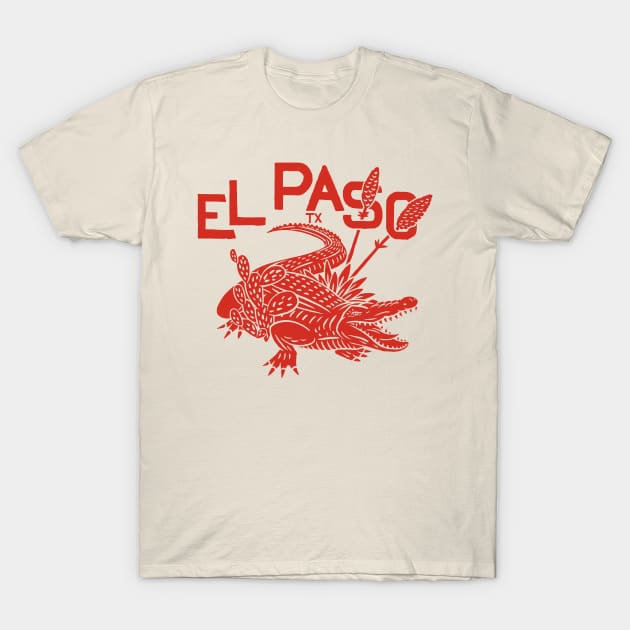 El Paso Alligator w/ text (red) T-Shirt by BrokenArrow